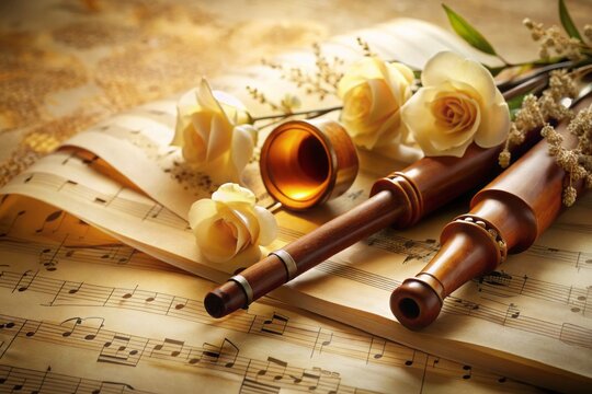 Elegant arrangement of traditional music staves and notes on a soft, creamy background, evoking a sense of harmony