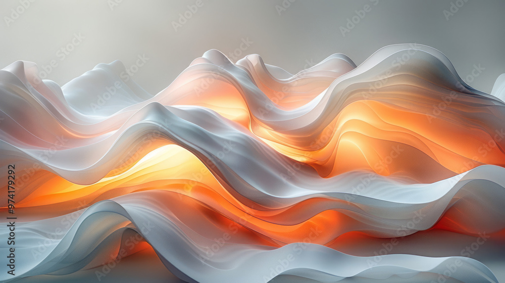 Aufkleber A 3D abstract shape with smooth curves and flowing lines, softly illuminated from one side,