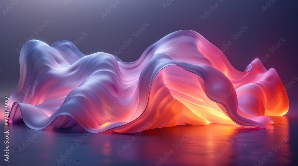 Poster A 3D abstract shape with smooth curves and flowing lines, softly illuminated from one side,
