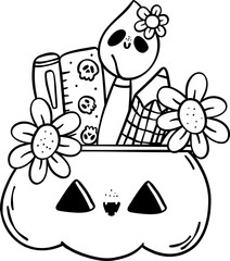 Groovy Retro School Supplies Halloween  pumpkin pencil holder  cartoon outlin