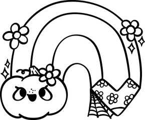 Groovy Retro School Supplies Halloween  pencil rainbow  cartoon outline