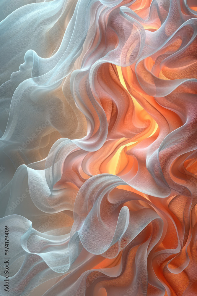 Fototapete an abstract 3d object with flowing organic forms and soft, diffused light,