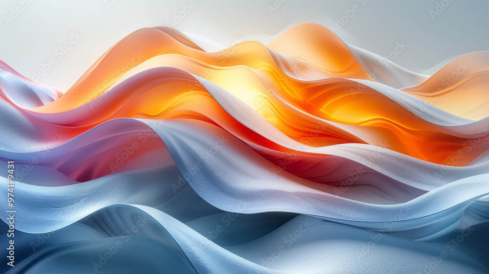 Poster An abstract, multi-layered 3D shape with smooth curves, softly lit from below,