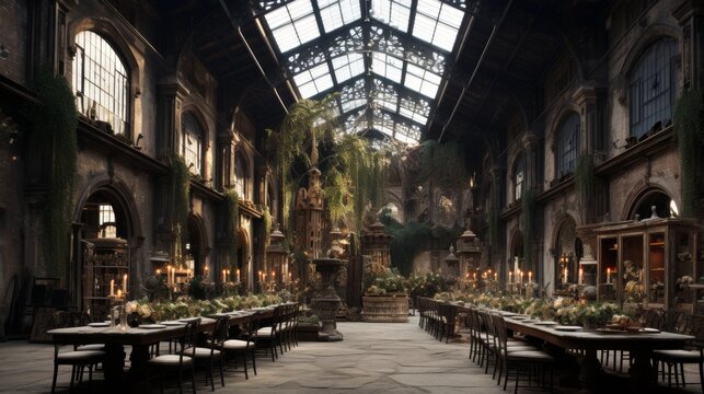 Elegant wedding hall interior with beautifully decorated tables for a memorable celebration