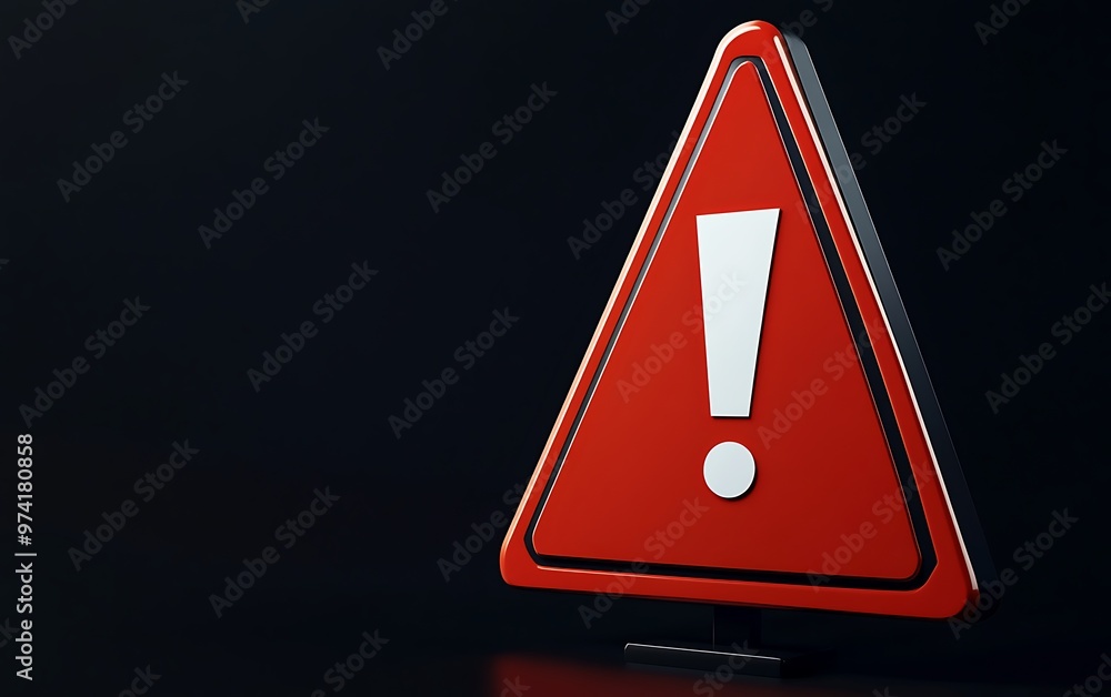 Aufkleber attention sign hazard symbol on red background in 3d rendering floating against a black backdrop