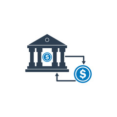 Cash flow Icon. With Bank and Coin Symbols. Editable Flat Vector Illustration.