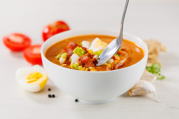 Bowl of Traditional Salmorejo with Spoon – Creamy and Delicious Spanish Dish