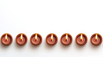 A row of candles in a row with the top one lit