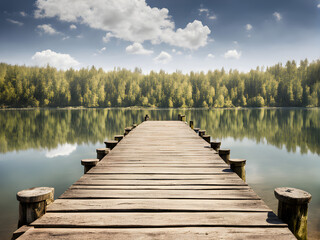Obraz premium old wooden jetty at a lake