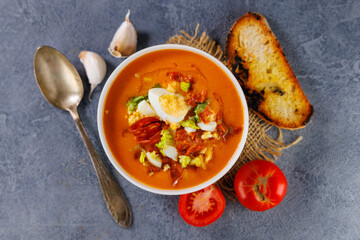 bowl of gourmet salmorejo