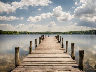 Fototapeta premium old wooden jetty at a lake