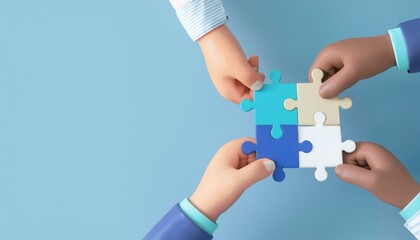 Collaborative teamwork concept, individuals connecting puzzle pieces, symbolizing productive unity and cooperation, demonstrating problem-solving and goal achievement through effective communication a