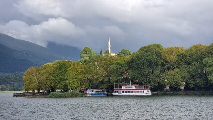 ioannina lake after rain in autumn greece