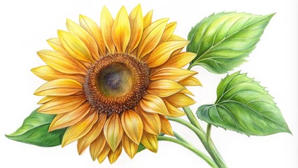 Naklejka premium A beautiful single sunflower stands tall, its large, bright yellow petals stretching out like a burst of sunshine,