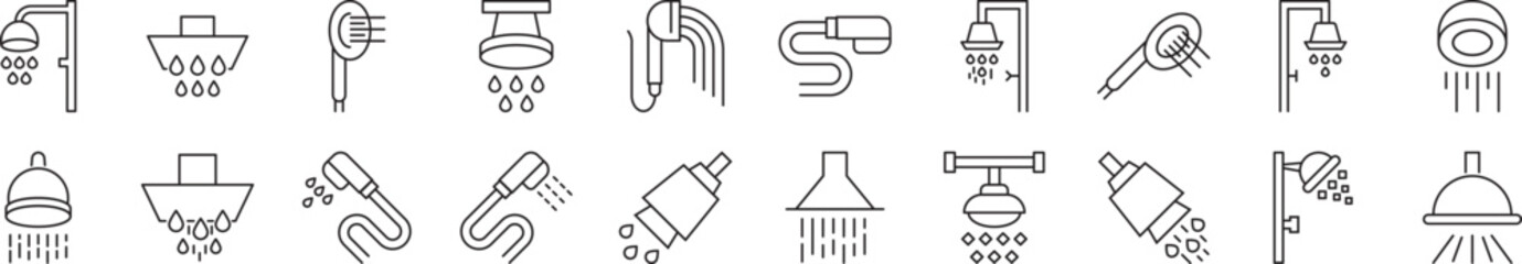Shower Line Icons drawn with Black Line. Illustration for web sites, apps, design, banners and other purposes