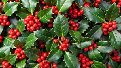 Holly plant with red berries and green leaves