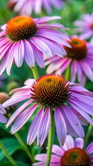 Obraz premium Close-up of blooming purple Echinacea flowers in a garden, natural herbal remedy for immune support