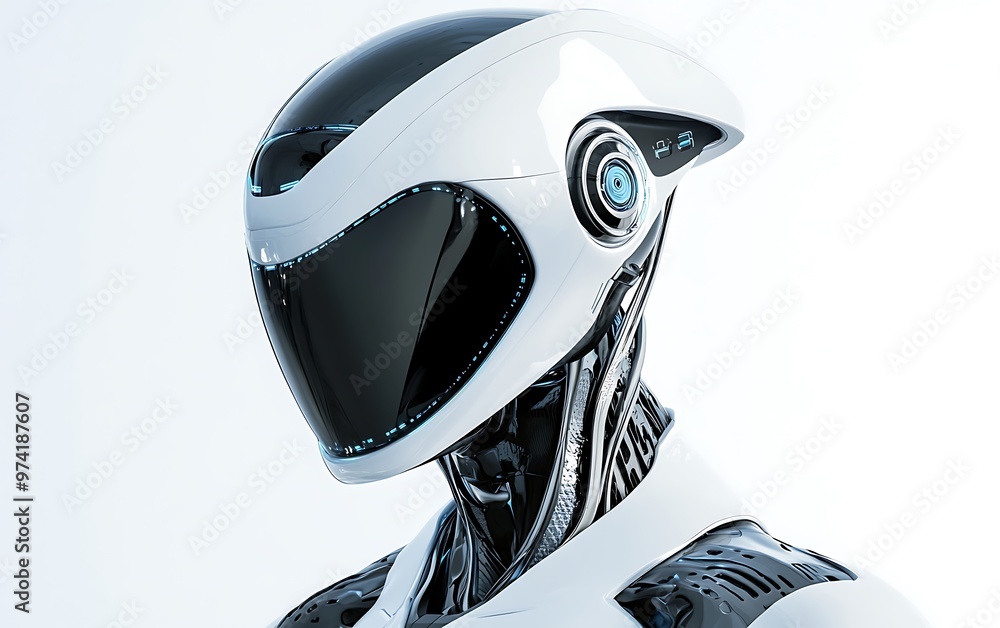 Aufkleber advanced 2025 futuristic robot - smooth curves and metallic design on minimalist background