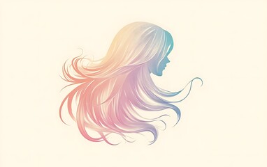 Ethereal Beauty - Circular Symbol of Flowing Pastel Hair in Minimalist Design