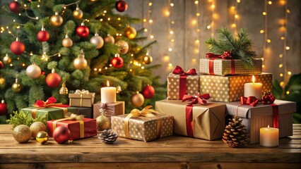 Christmas presents beautifully displayed on a table