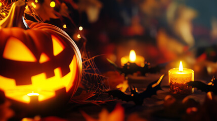 Halloween event background with copy space.  candles on a dark background