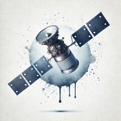 watercolor graphic design featuring a single element of space technology, such as a satellite, space probe, or spacecraft