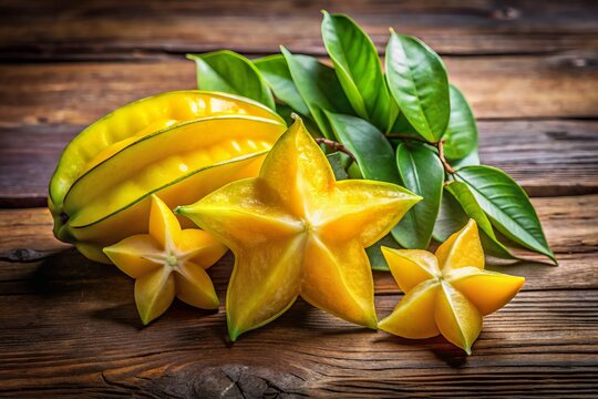 Freshly harvested cambur fruit, also known as carambola, displays its vibrant yellow color and distinctive star-shaped