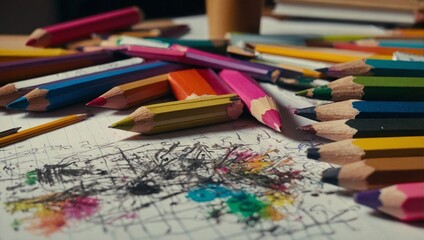 color pencils on white background