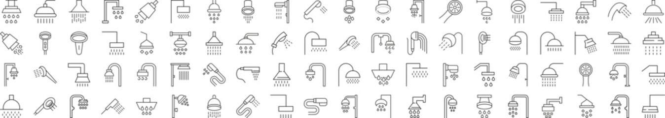 Eighty Minimalistic Icons of Shower for Web Sites. Illustrations for web sites, apps, design, banners and other purposes