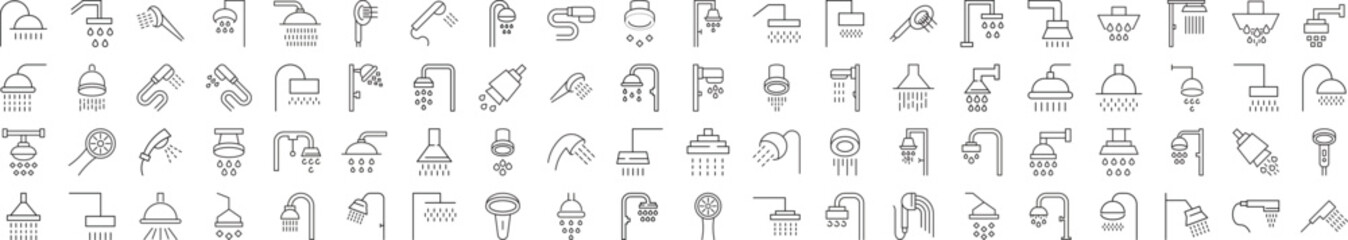 Eighty Minimalistic Outline Symbols of Shower. Illustration for web sites, apps, design, banners and other purposes