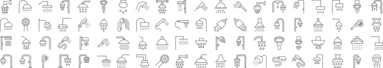 Eighty Minimalistic Black and White Icons of Shower. Illustration for web sites, apps, design, banners and other purposes