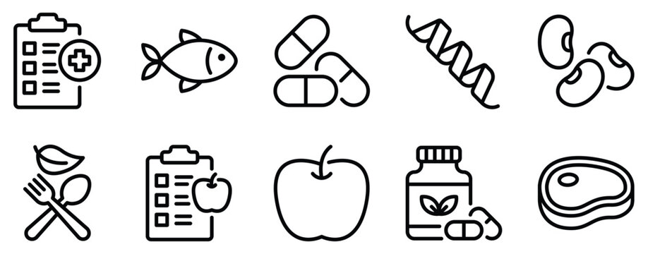 Nutrition Icon Set Healthy Line Style Collection for Balanced Eating