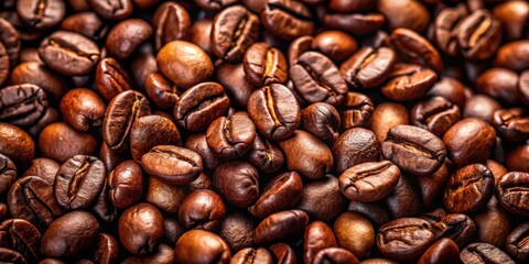 Fototapeta premium Close up of dark roasted coffee beans with empty copy space