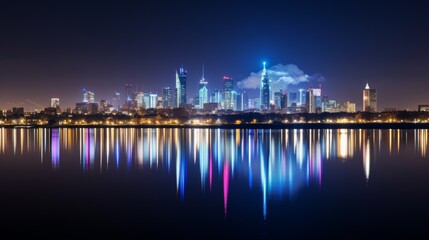 Fototapeta premium Stunning nighttime cityscape of warsaw, the vibrant capital of poland illuminated by city lights