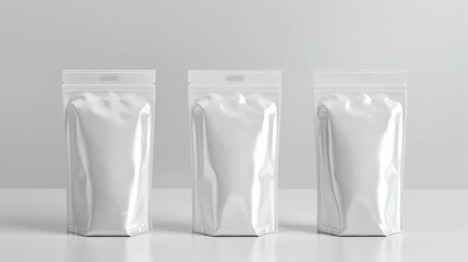 Sleek White Glossy Zip Lock Plastic Bag Mockup Set for Product Packaging, Custom Branding, and High-Quality Design Presentation in Minimalist and Professional Style