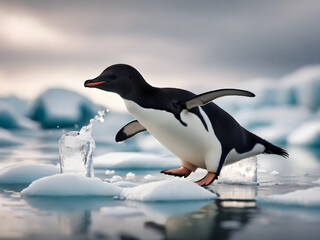 Obraz premium Penguins Adelie walking together on the snow. Beautiful Photography. Generative AI.