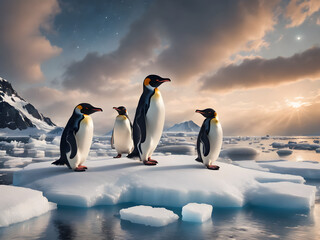Fototapeta premium Penguins Adelie walking together on the snow. Beautiful Photography. Generative AI.