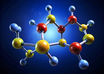 Illuminated 3D molecular model of sulfite ion (SO3&sup2;⁻) formula, showcasing three oxygen atoms bonded to a central sulfur