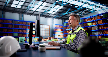 Warehouse Inventory Management On Office Computer