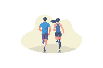 young couple running. Doing cardio exercises together. Active and healthy lifestyle. Time to lose weight. Vector illustration.