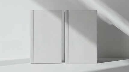 Minimalist Mockup of Two Closed White Books on Clean White Background for Publishing Branding, Book Cover Design, and Professional Stationery Presentation