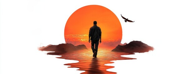 Watercolor figure walking away into a fading sunset, symbolizing the end of a journey