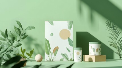 A green branding design with minimalistic and organic visuals,