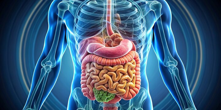 Intestinal villi lined with finger-like projections of crypts of Lieberkuhn, where nutrient absorption occurs, in a