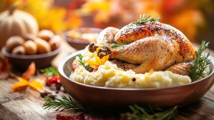 Roasted Turkey with Mashed Potatoes for Thanksgiving