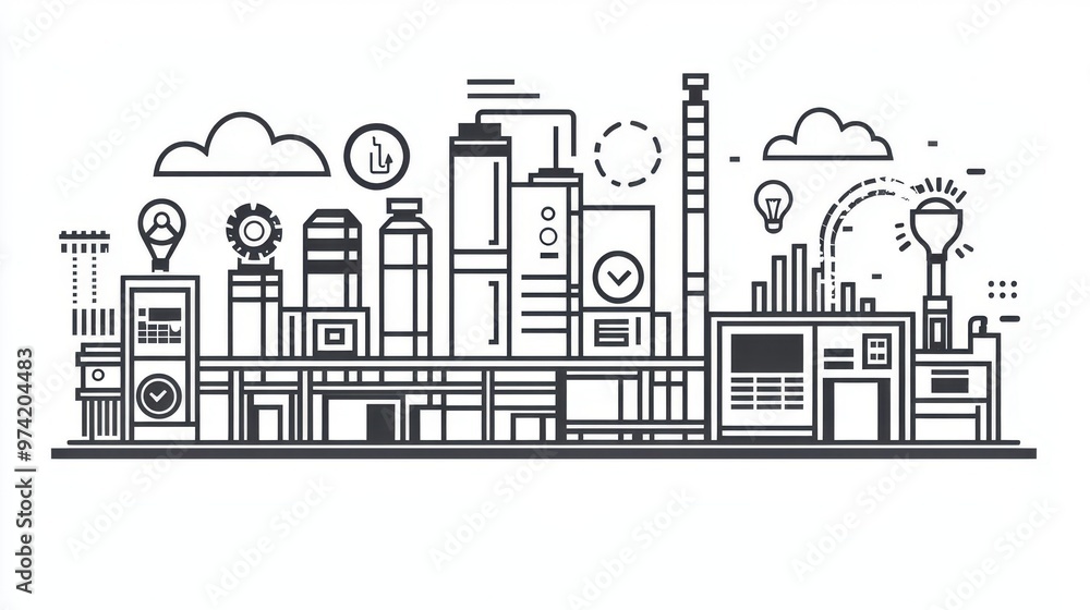 Poster continuous improvement symbols next to kaizen and waste reduction icons