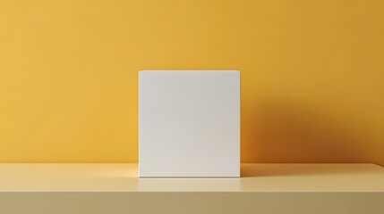 Naklejka premium White box mockup on a yellow background, perfect for branding and product display.
