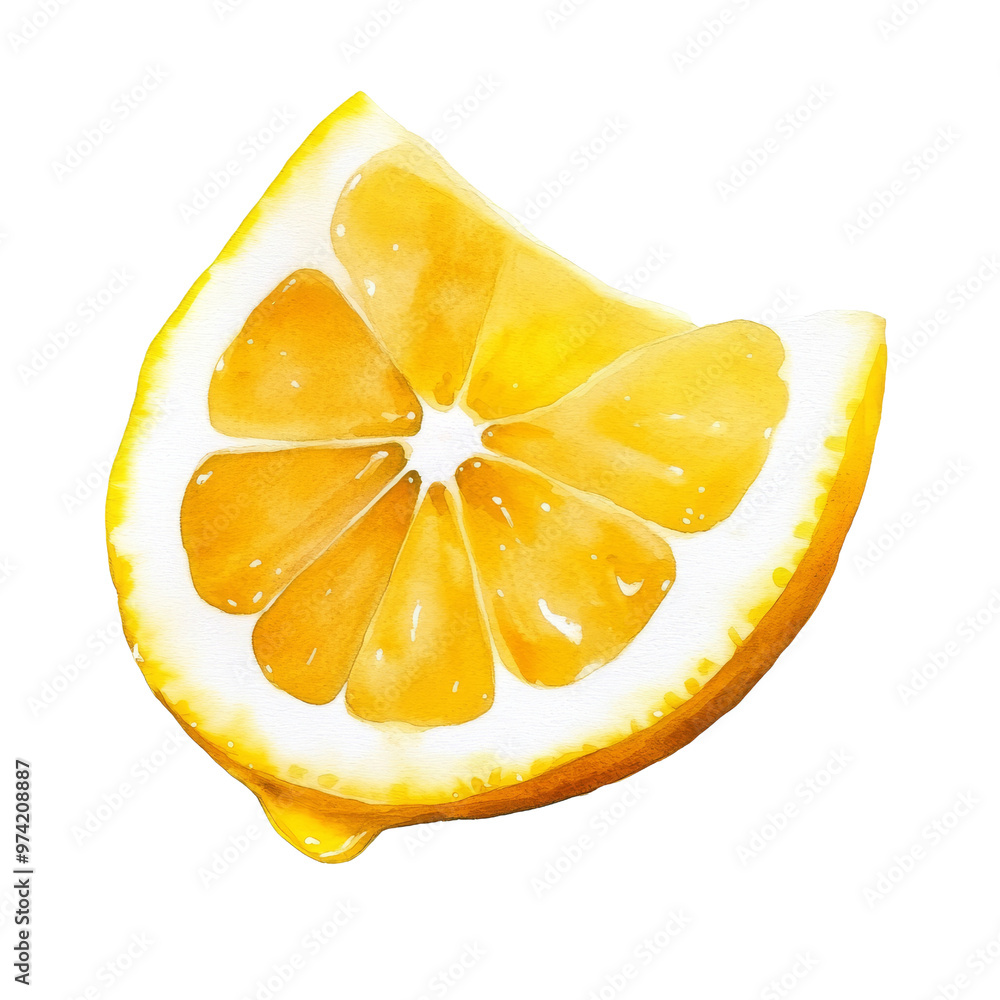 Wall mural A vibrant close-up of a lemon slice, showcasing its juicy texture and bright yellow color, perfect for culinary designs and fresh themes.