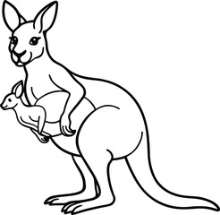 Kangaroo with Joey Coloring Pages for Kids
