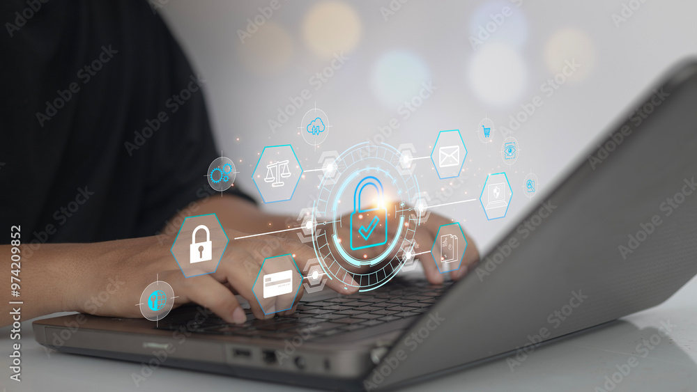 Poster cybersecurity concept internet global network security technology.